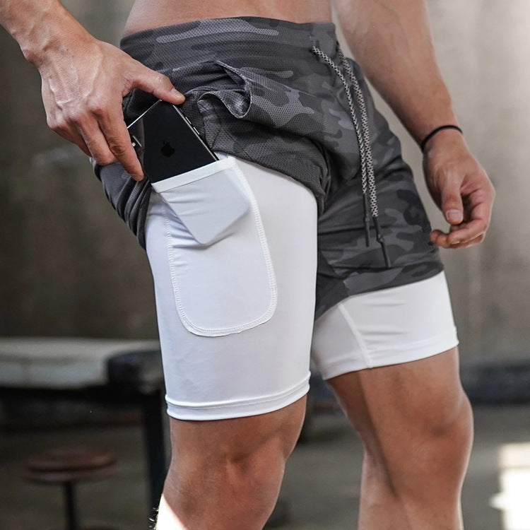Athlo - Pantaloni scurți sport eleganți, stratificați, cu buzunar lateral și talie reglabilă