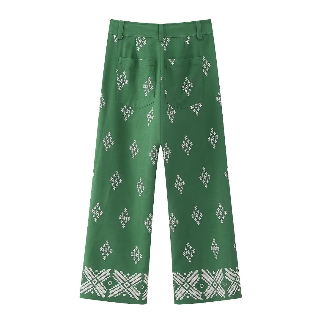 Maria - Pantalon palazzo à jambes larges taille haute avec motifs élégants