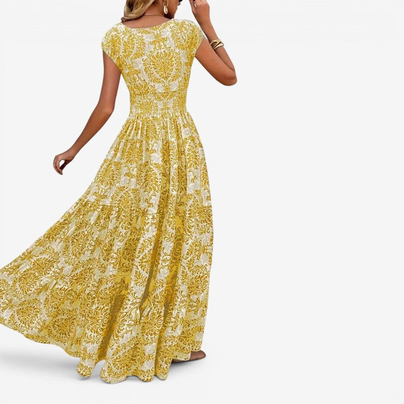 Women’s Maxi Dress with V-Neck and Pattern Print