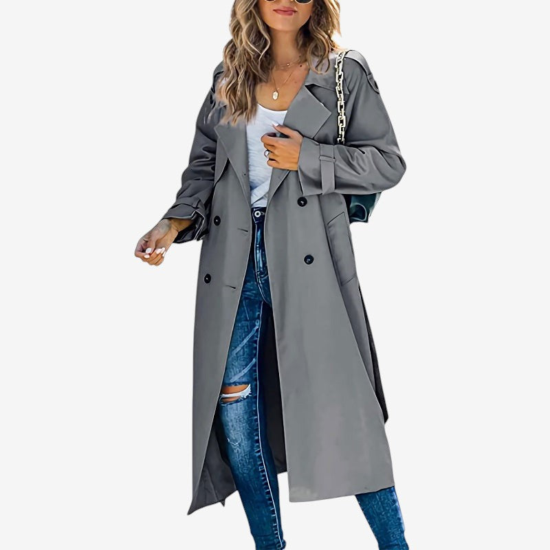 Long Sleeve Trench Coat with Lapel Collar