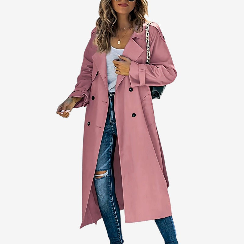 Long Sleeve Trench Coat with Lapel Collar