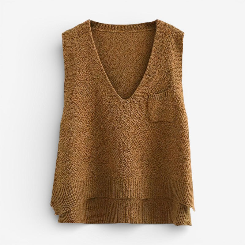 Amara - Gilet à col en V avec poche poitrine et design côtelé