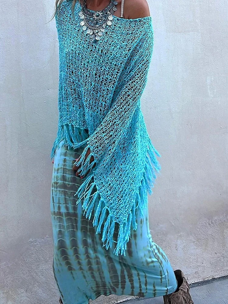 Nora – Ankle-length maxi skirt with tie-dye print and wide waistband