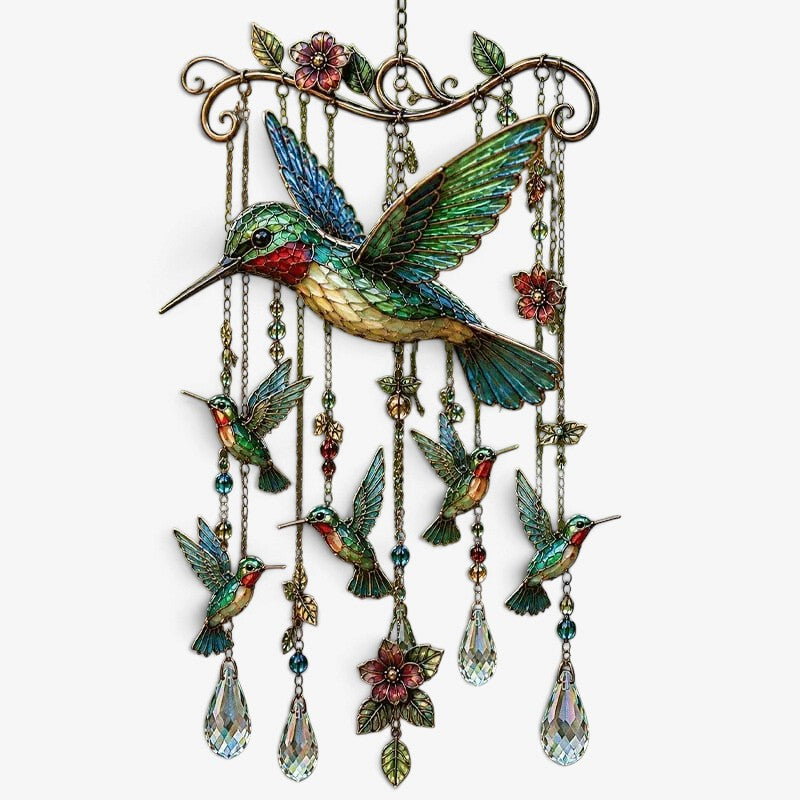 Birdglimmer – ornament pentru captarea razelor soarelui și clopoțel de vânt cu design cu păsări