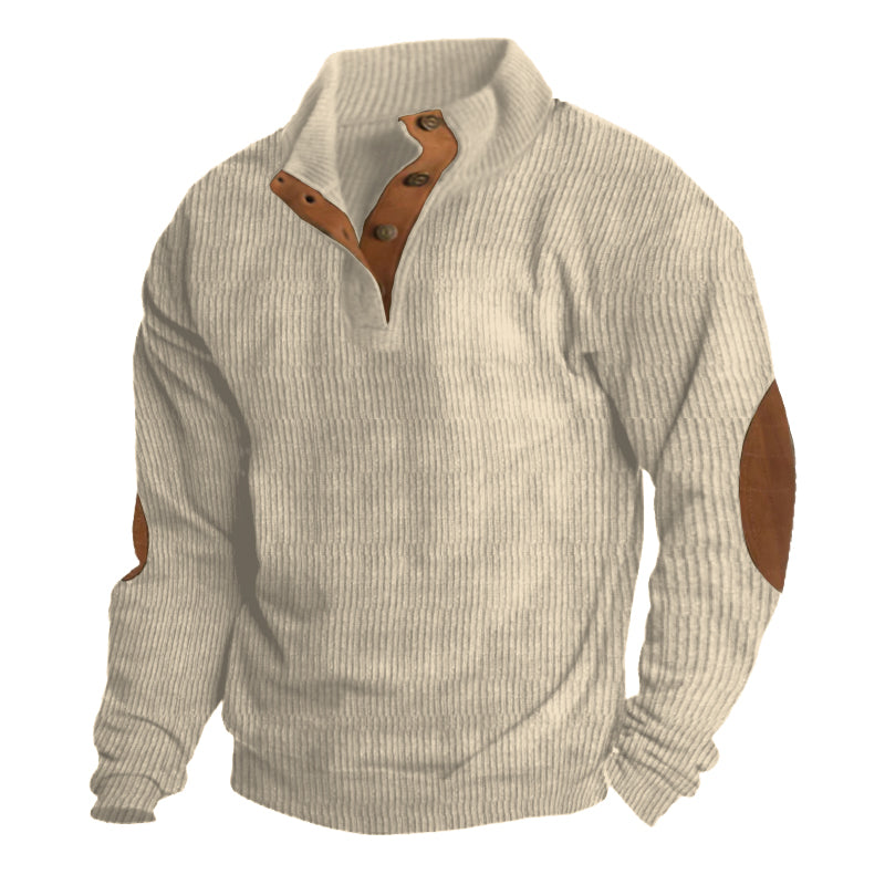 Lucas – Outdoor sweater with button collar and reinforced elbow patches