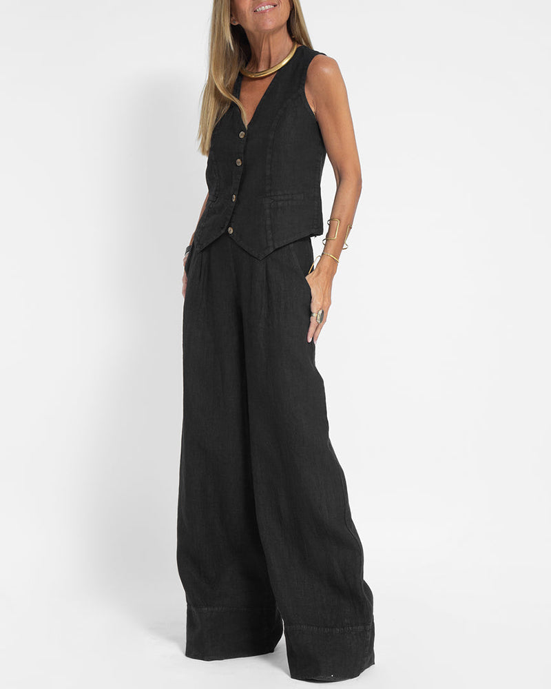 Lena - Ensemble élégant deux pièces avec pantalon large et gilet boutonné