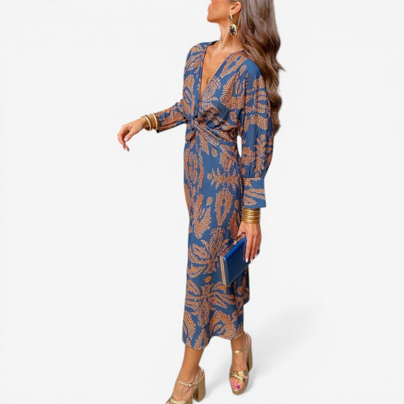 Women’s Floral V-Neck Long Sleeve Maxi Dress