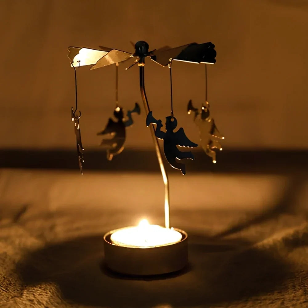 SpinGlow - Carrossel de velas em metal rotativo com ornamentos suspensos