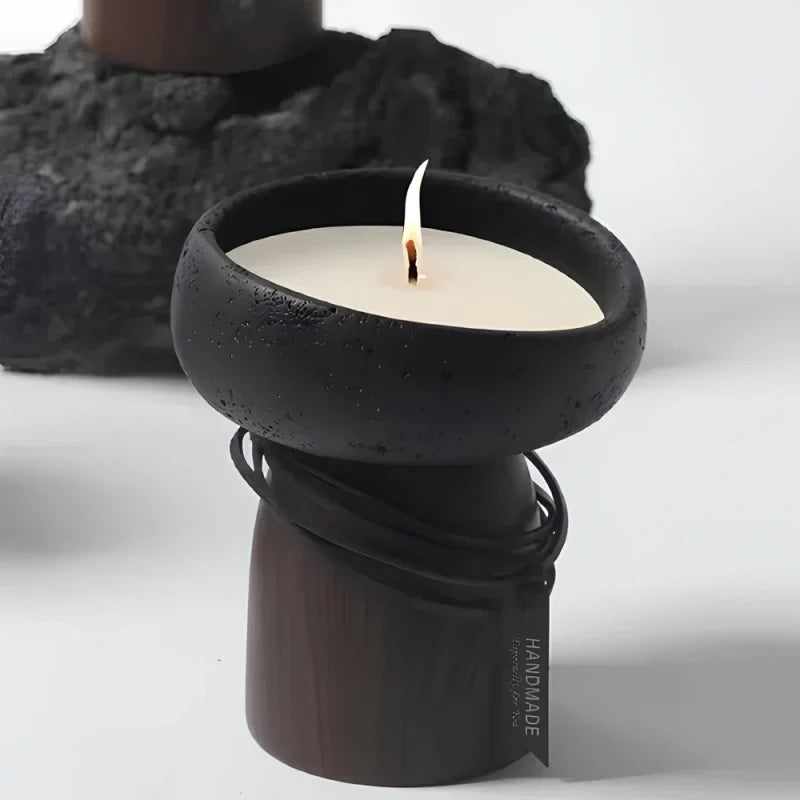 CementGlow - Cement And Wood Candle Holder With Sculptural Design