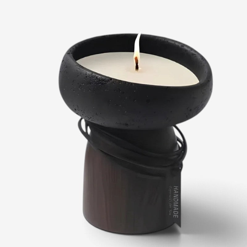 CementGlow - Cement And Wood Candle Holder With Sculptural Design