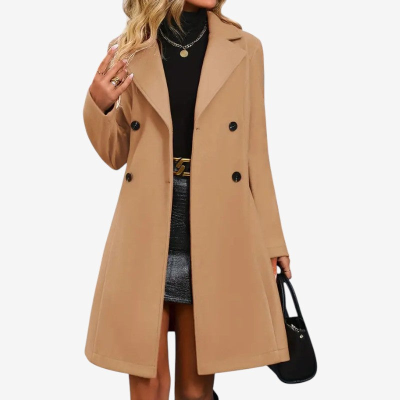 Cappotto da donna con cintura, collo a rever e maniche lunghe