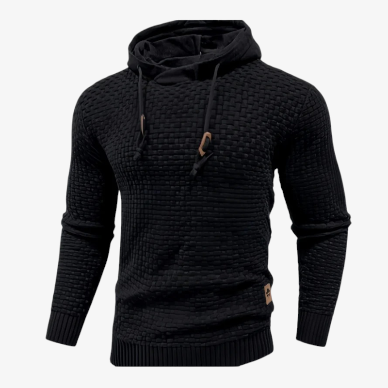 WaffleHaven – Suéter con capucha de punto gofrado, patrón de cuadros jacquard y mangas largas