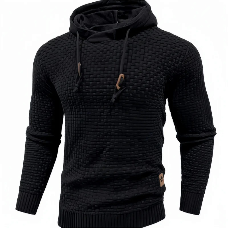 WaffleHaven – Suéter con capucha de punto gofrado, patrón de cuadros jacquard y mangas largas