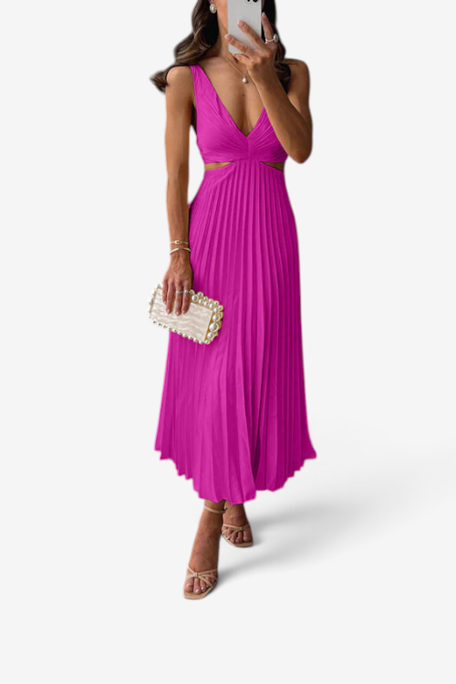 Vestido maxi de senhora plissado com design fluido