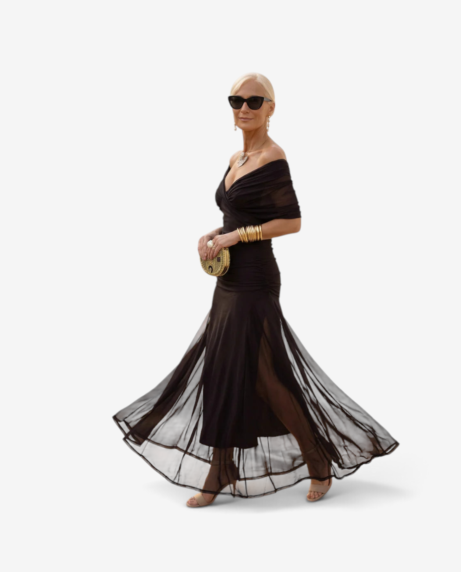 Robe longue élégante pour femme avec col en V et taille plissée