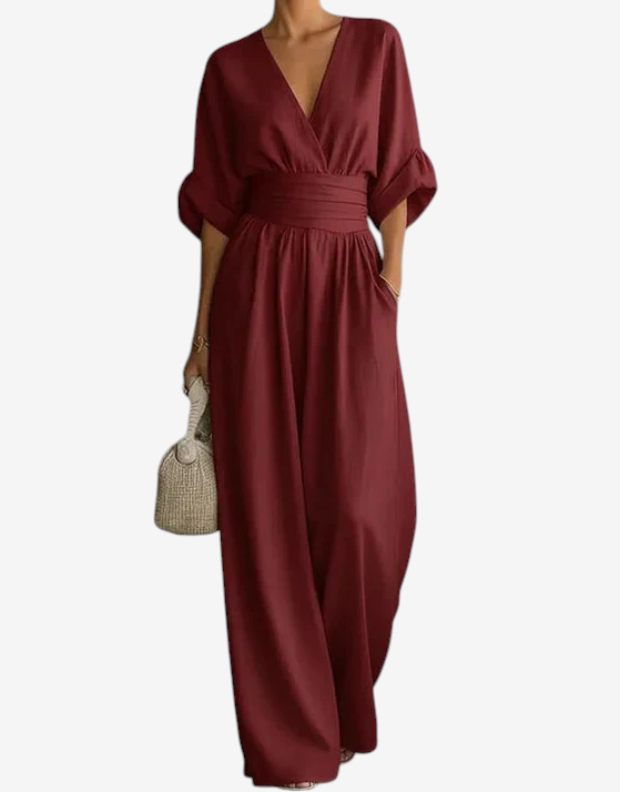 Combinaison élégante pour femme à col en V et jambes larges