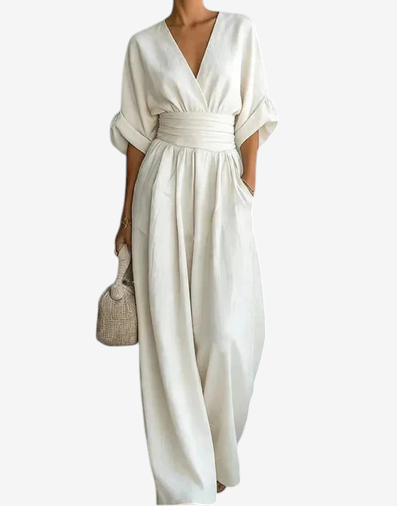 Combinaison élégante pour femme à col en V et jambes larges