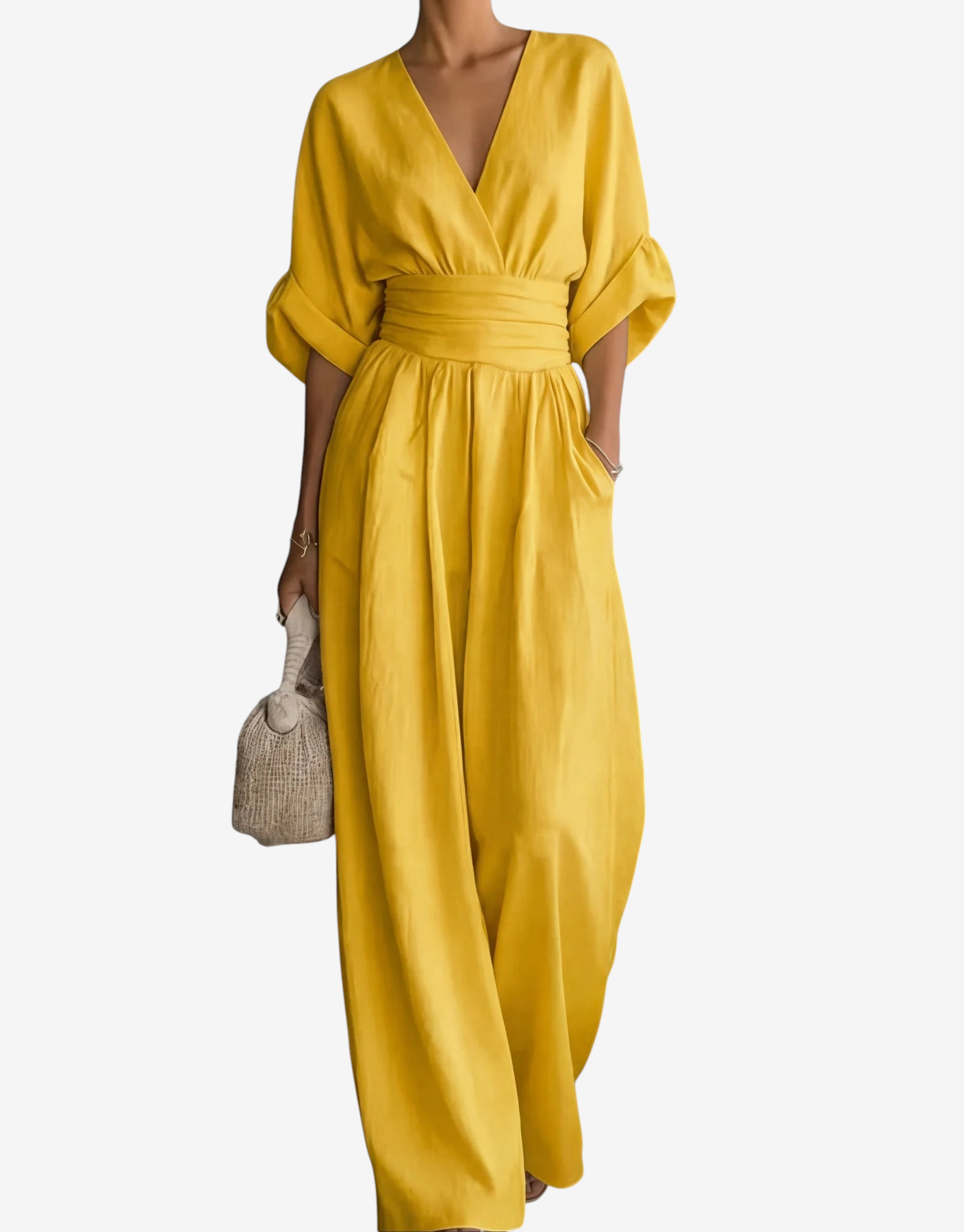 Combinaison élégante pour femme à col en V et jambes larges