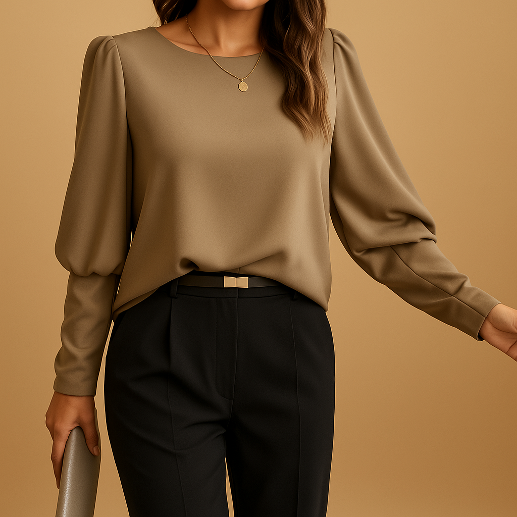Vanessa – Elegant blouse with long sleeves, round neckline, and relaxed fit