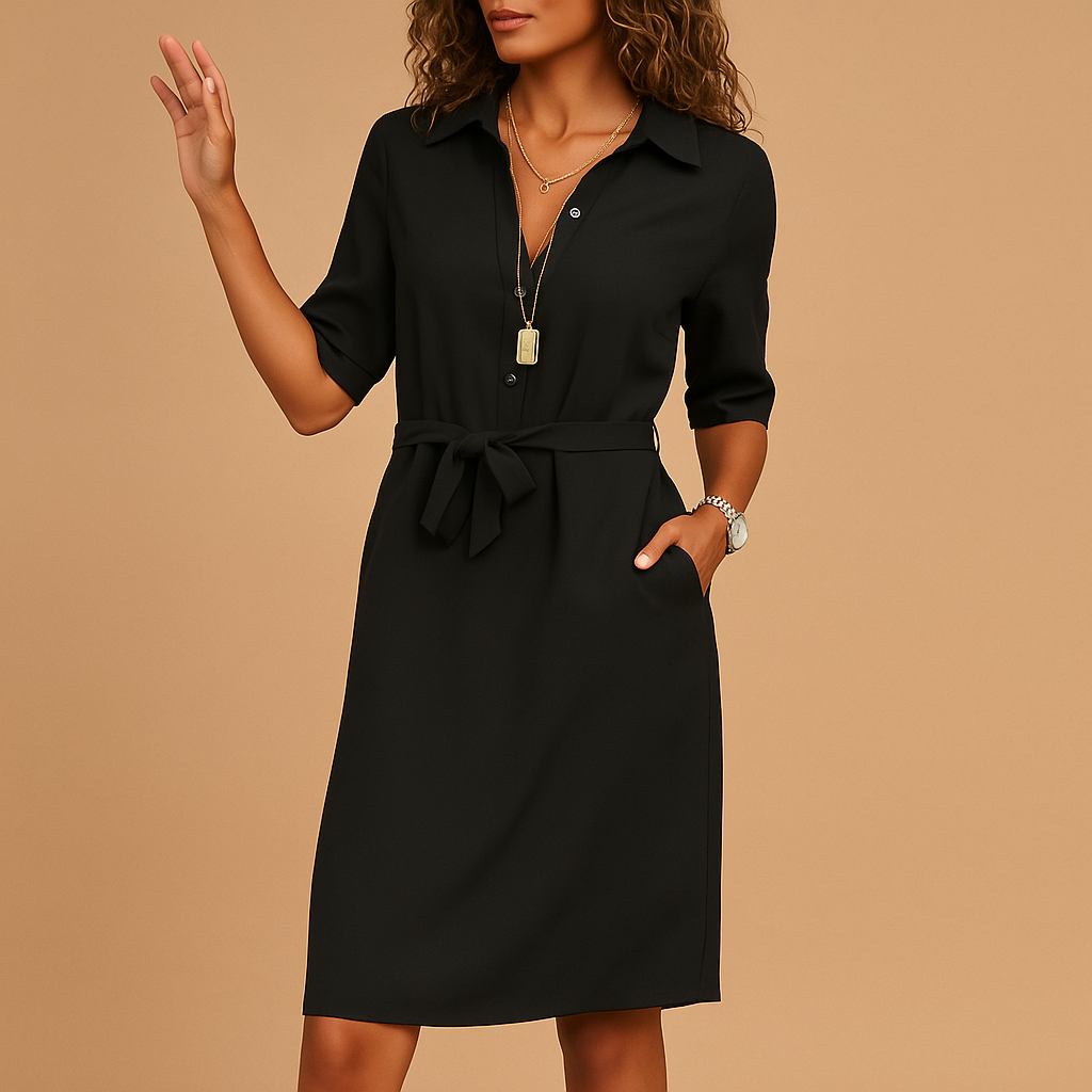 Ophelia - Camicia-abito moderna con maniche corte e cintura alta in vita