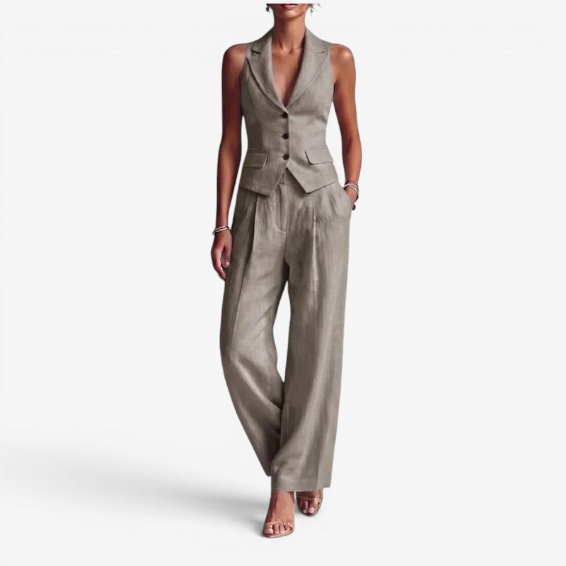 Conjunto de chaleco sin mangas para mujer y pantalones de pierna ancha