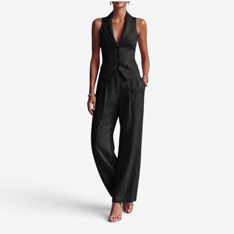 Conjunto de chaleco sin mangas para mujer y pantalones de pierna ancha