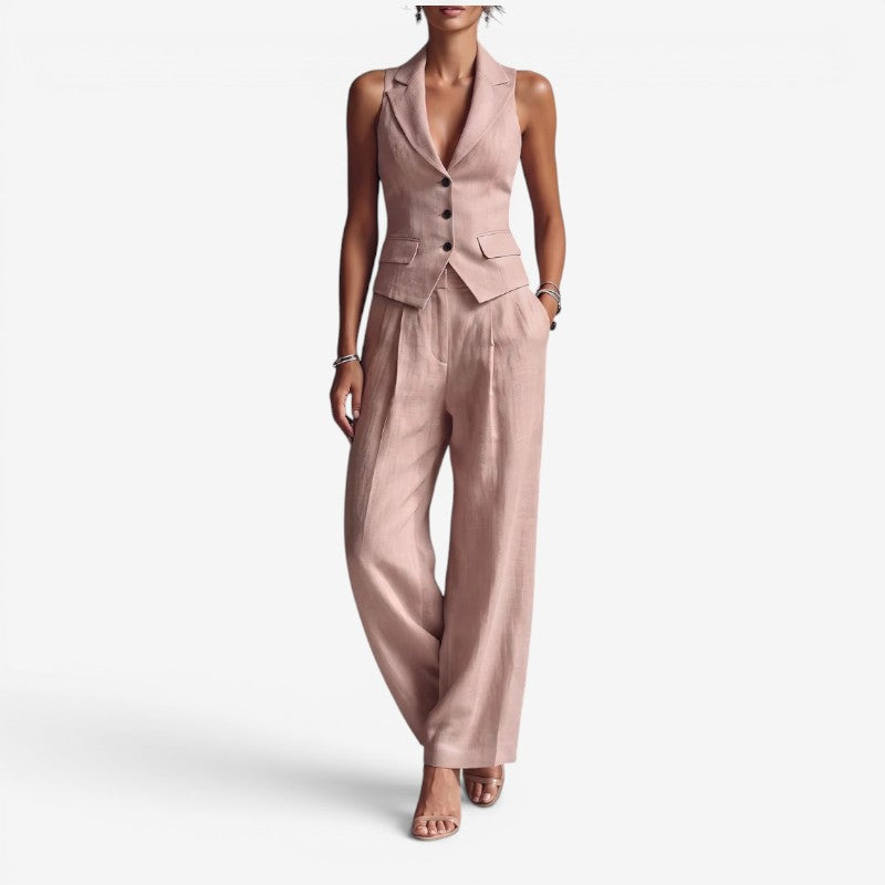 Conjunto de chaleco sin mangas para mujer y pantalones de pierna ancha