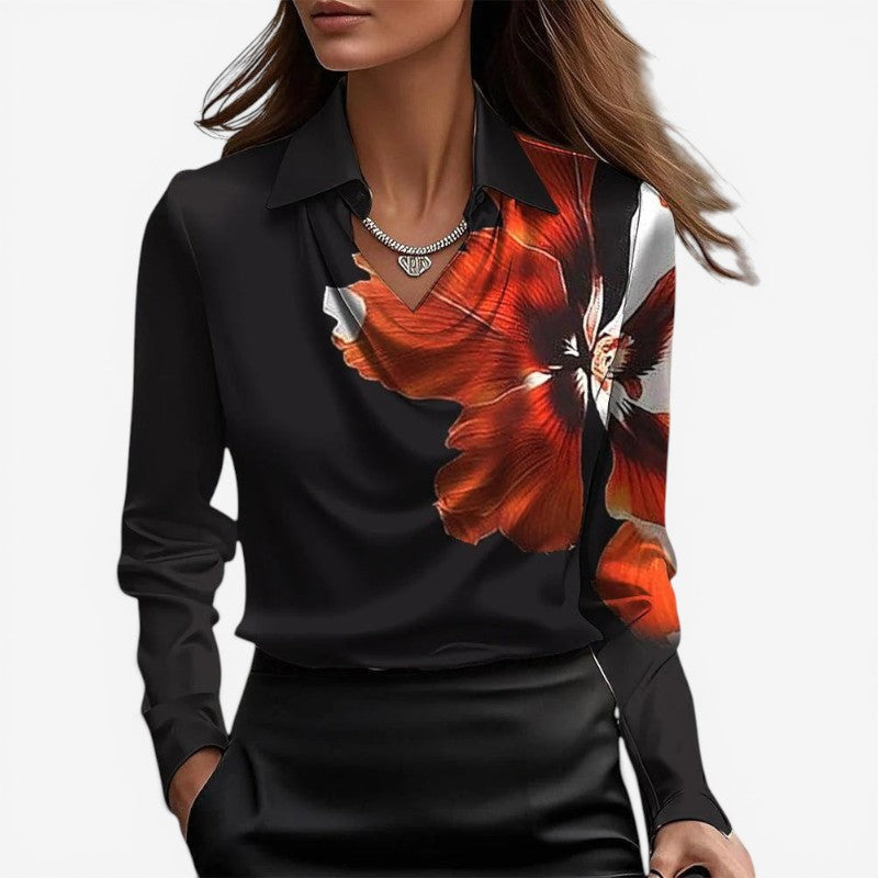 Blusa da donna aderente con collo alto e design sartoriale
