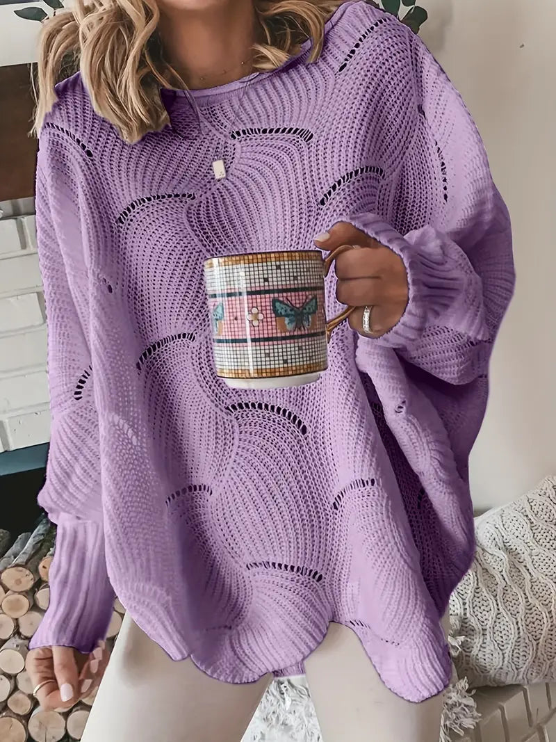 Lina - Pull en maille avec col rond et manches lanterne amples