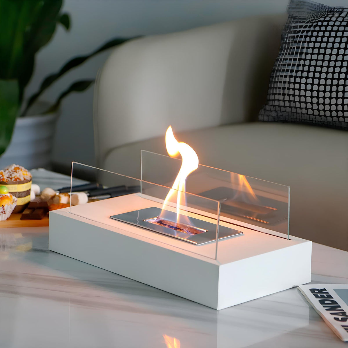 TableFlame - Stolní krb s panely z tvrzeného skla
