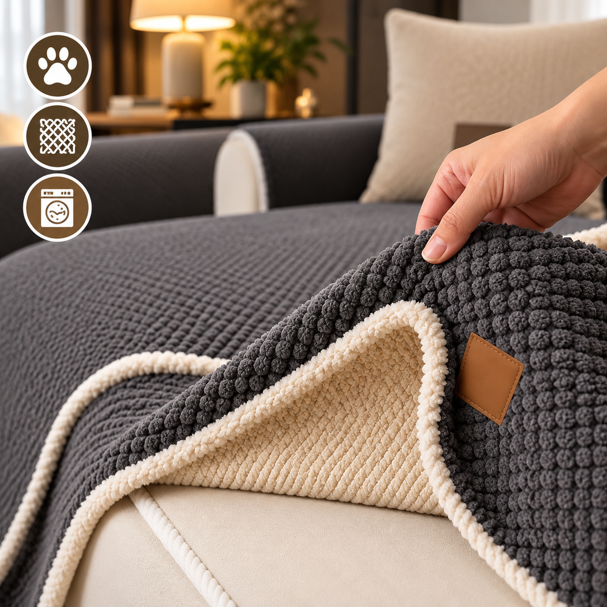 CoverNest - Sofa Cover With Textured Surface And Silica Backing