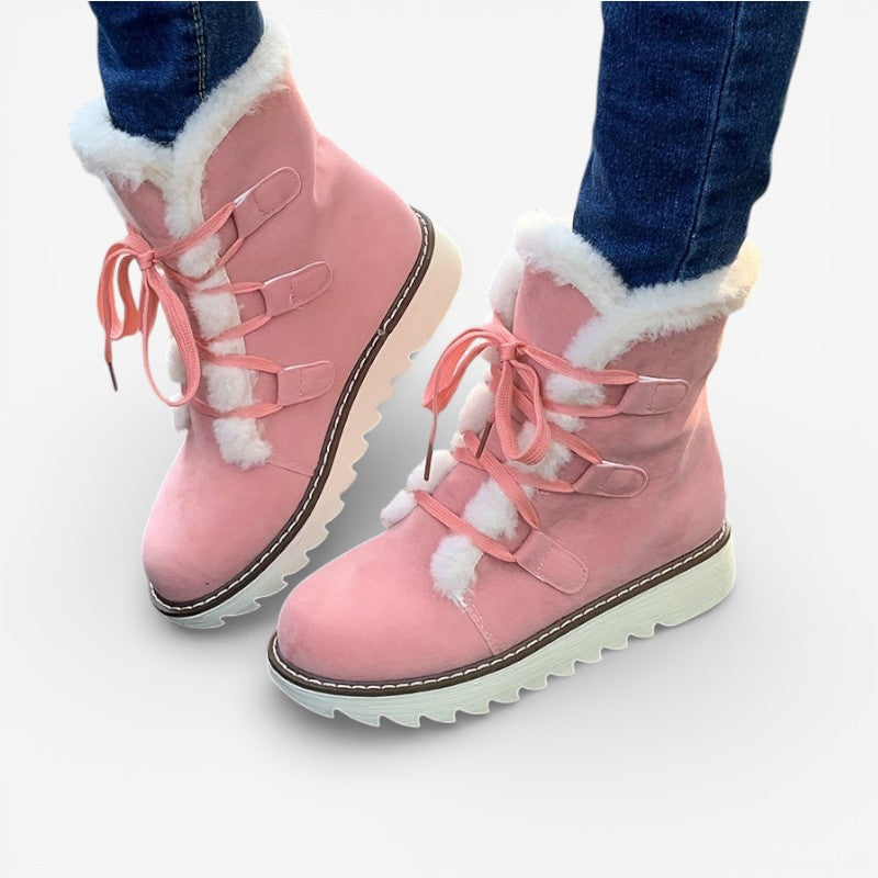 Aoibhe – Round Toe Ankle Boots with Fur Lining | Lace Up Adjustable Fit | Soft Cozy Lining for Warmth | Sizes 36–41 | Pink, Khaki, Dark Brown, Brown, Black