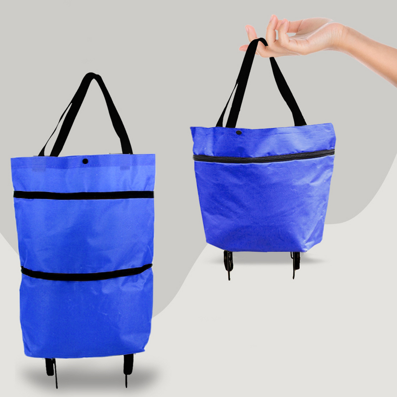 TrollyTote - Foldable shopping trolley with convertible wheelbase and compact carrying style