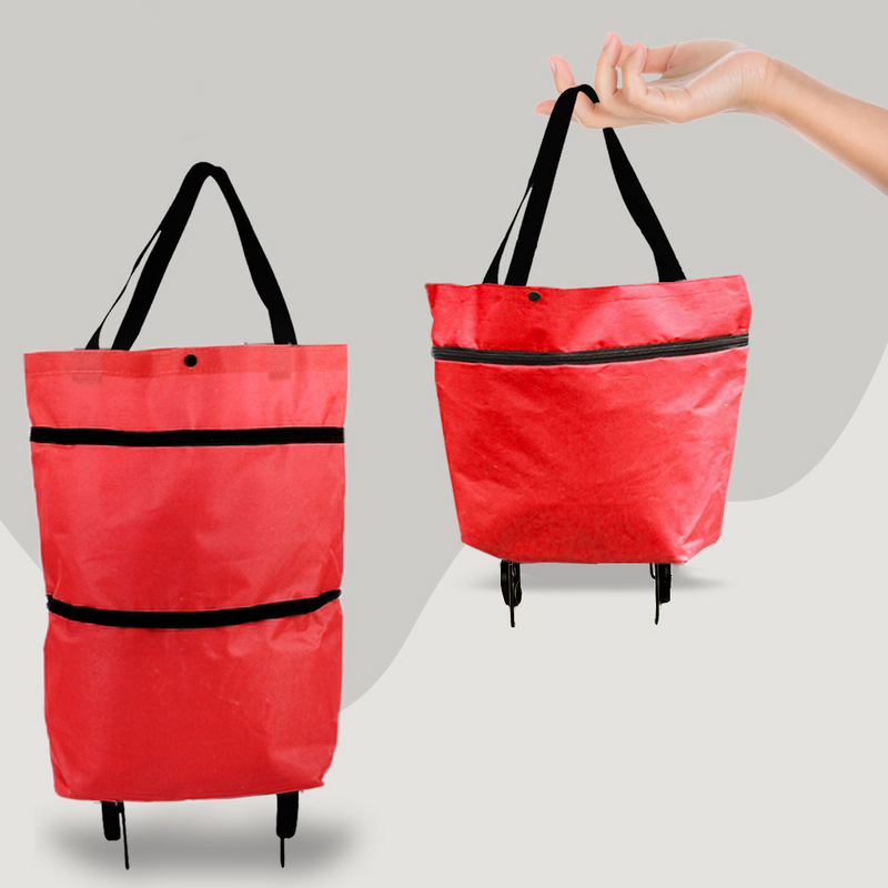 TrollyTote - Foldable shopping trolley with convertible wheelbase and compact carrying style