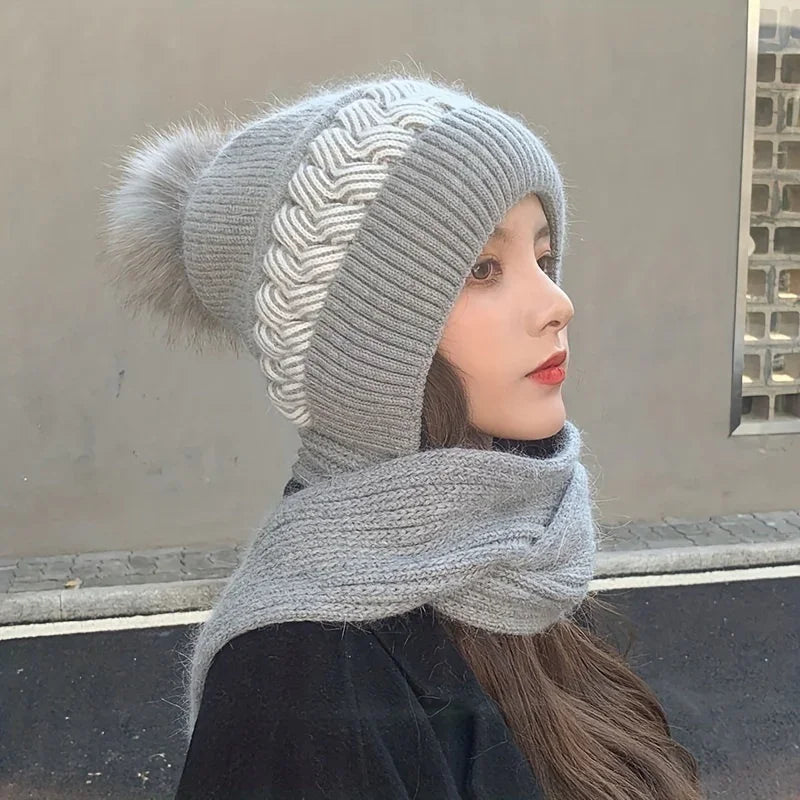 WinterLoom – Pletená čiapka s integrovaným šálom a mäkkou flísovou podšívkou