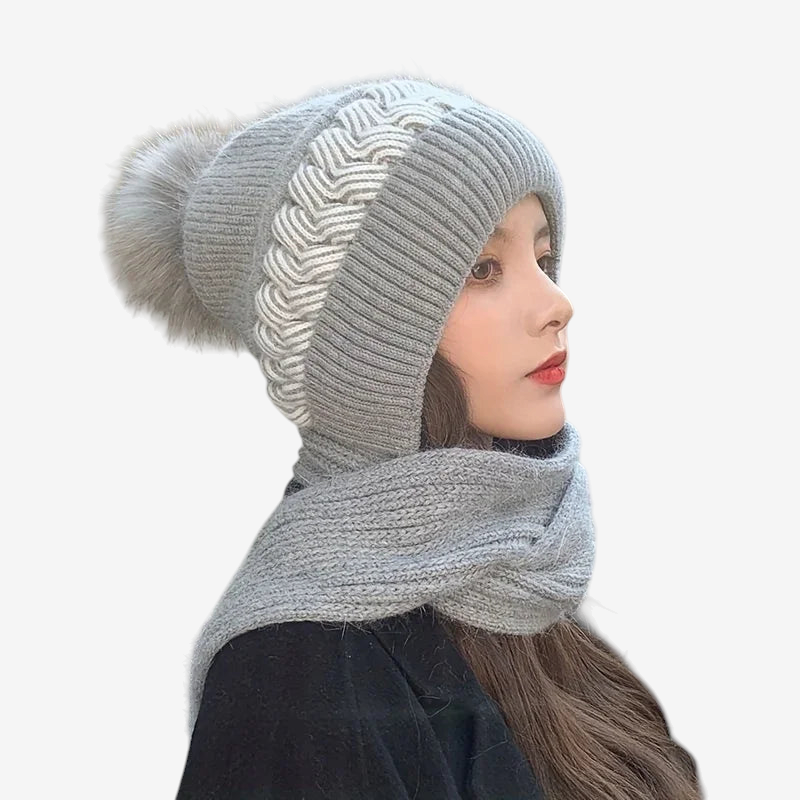 WinterLoom – Pletená čiapka s integrovaným šálom a mäkkou flísovou podšívkou