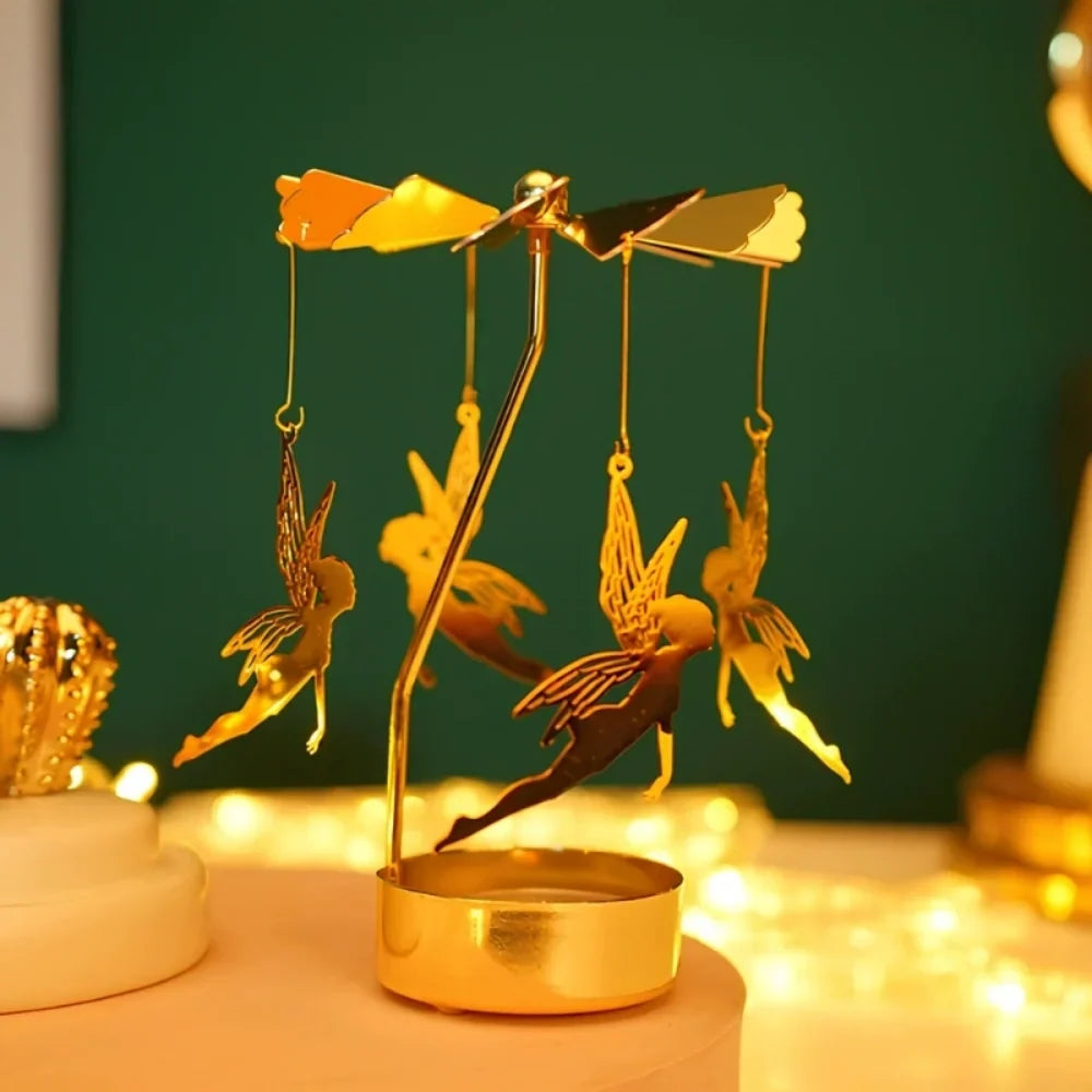 SpinGlow - Carrossel de velas em metal rotativo com ornamentos suspensos
