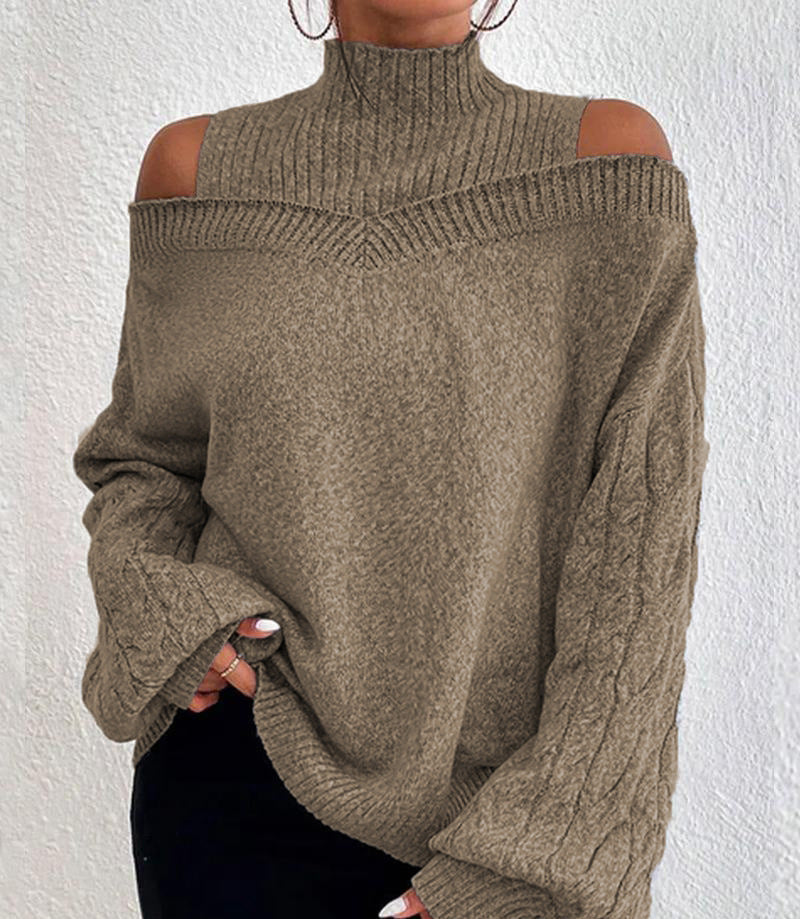 Sophia - Off-Shoulder Sweater with Half Turtleneck and Lantern Sleeves