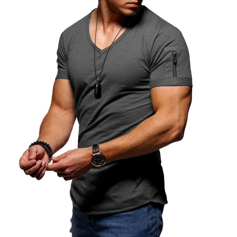 Harrie - Basic V-neck shirt with half sleeves