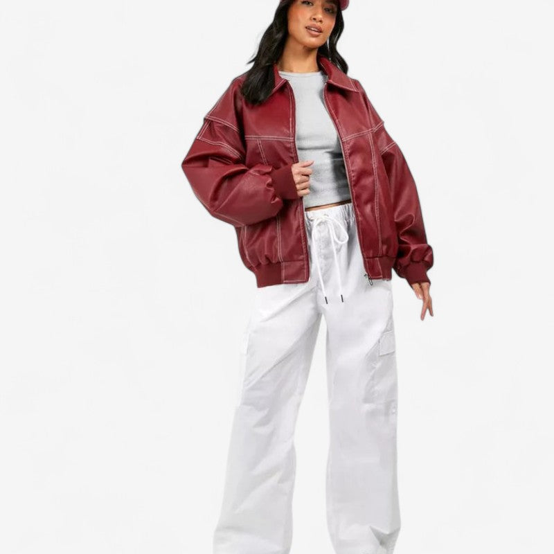 Kimberly – Jacket with Long Sleeves, Lapel Collar, and Zipper Closure