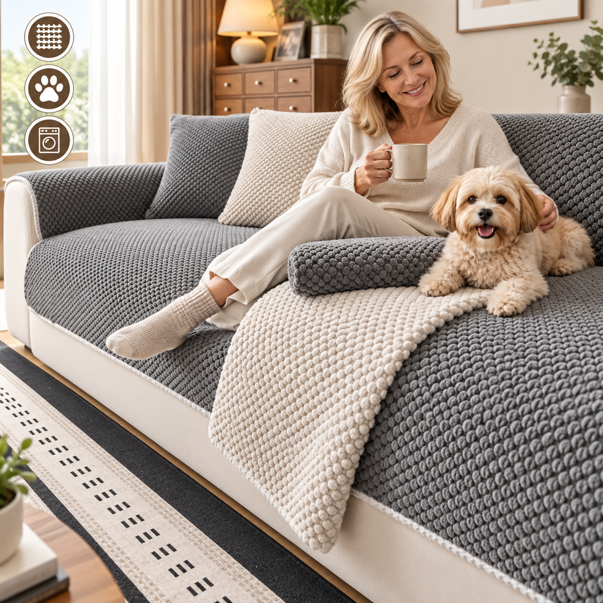 CoverNest - Sofa Cover With Textured Surface And Silica Backing
