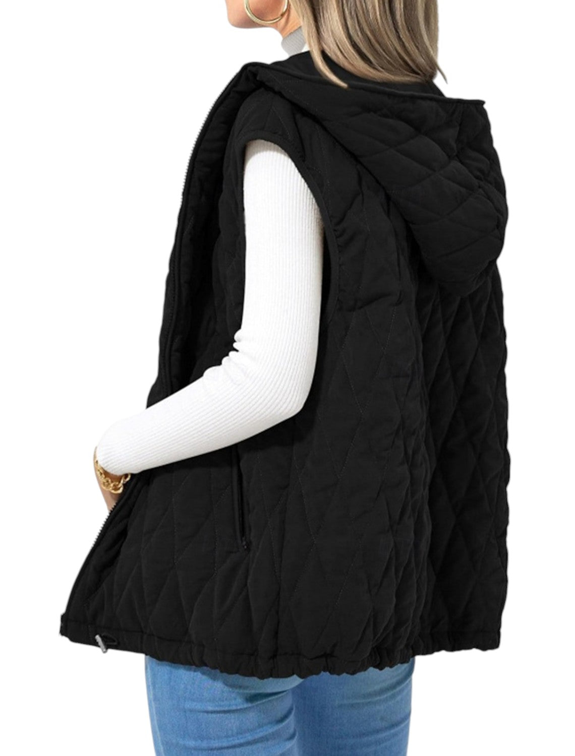 Tiffany – Gilet imbottito senza maniche con cappuccio e chiusura frontale con zip