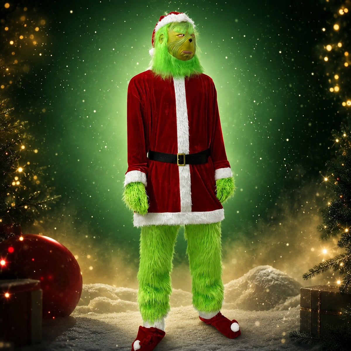 HollyGrinch - Disfraz de Grinch con máscara y atuendo navideño