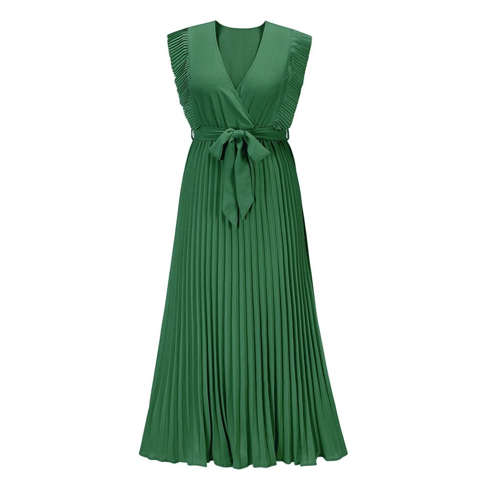 Valina - Elegancka boho sukienka z głębokim dekoltem w serek i paskiem w talii