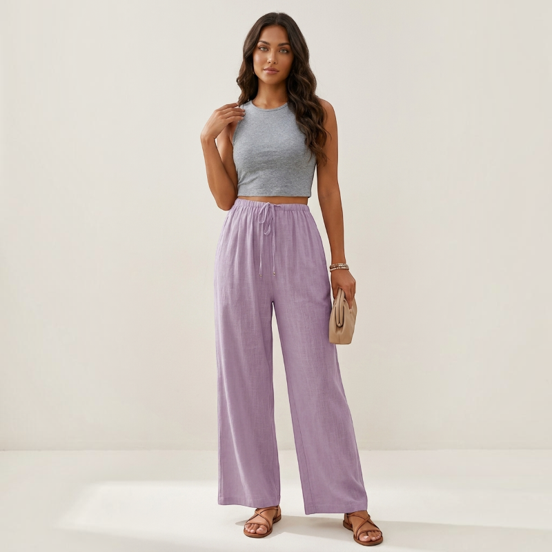 Pantalon palazzo large taille haute pour femmes