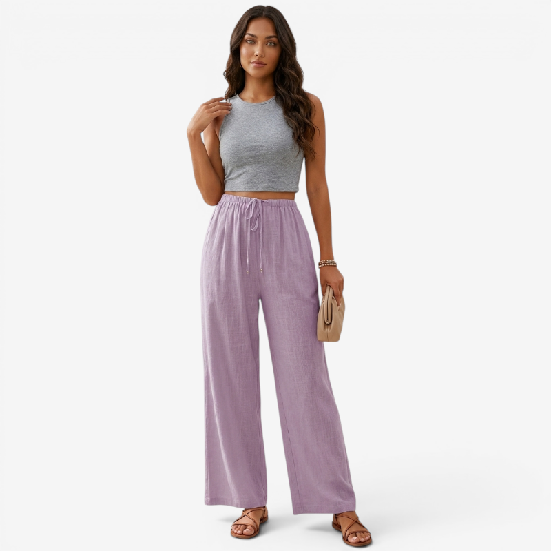 Pantalon palazzo large taille haute pour femmes