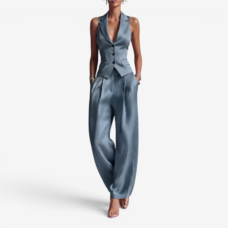 Conjunto de chaleco sin mangas para mujer y pantalones de pierna ancha
