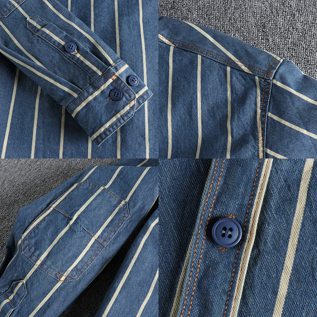 Archer - Camicia di jeans a righe con chiusura a bottoni e tasche sul petto