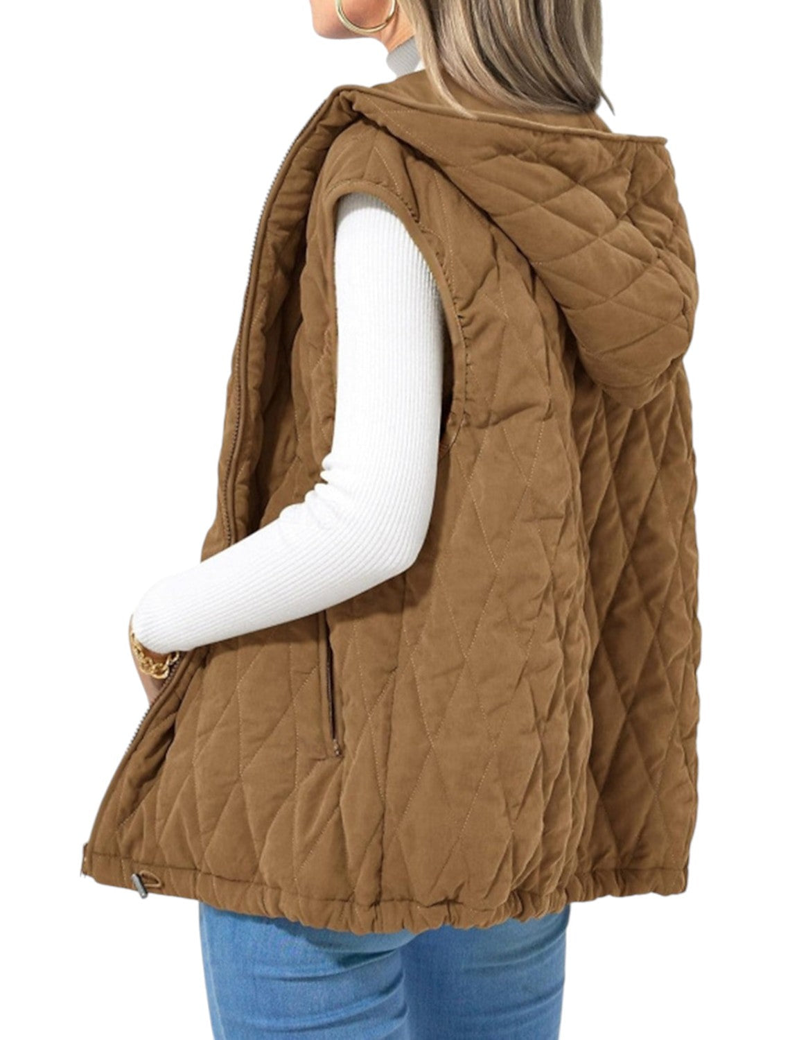 Tiffany – Gilet imbottito senza maniche con cappuccio e chiusura frontale con zip