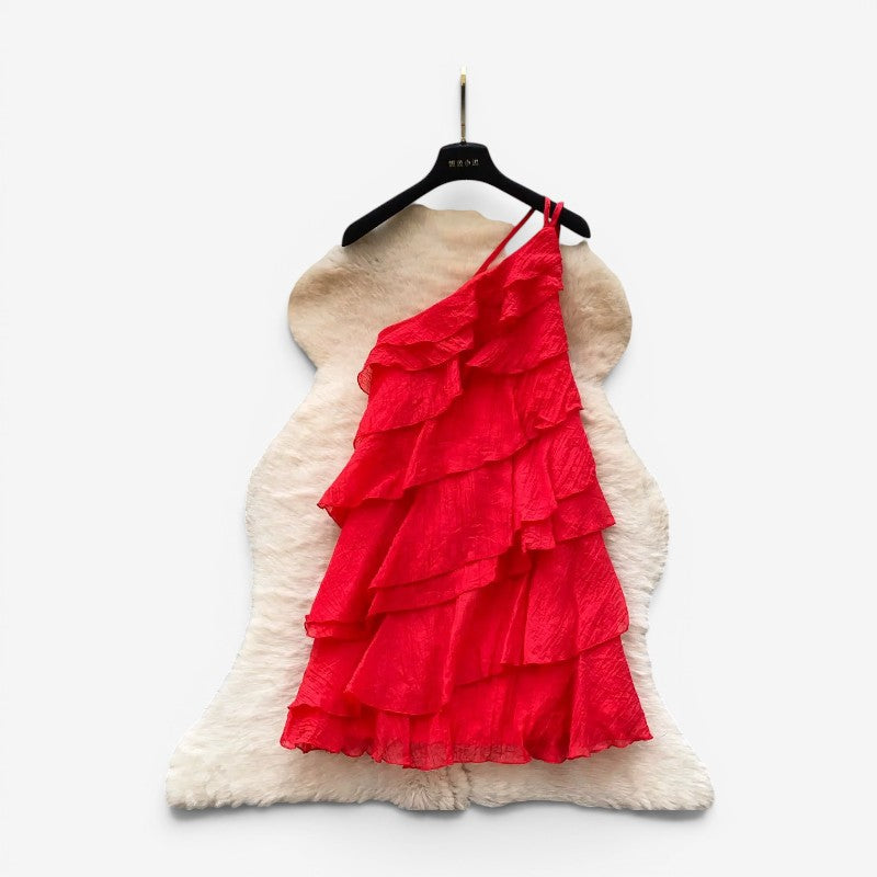 Women's One Shoulder Mini Dress with Ruffle Detail